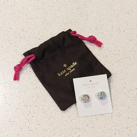 NWT! Kate Spade Large Gumdrop Stud Earrings AB/Silver - Picture 3 of 7